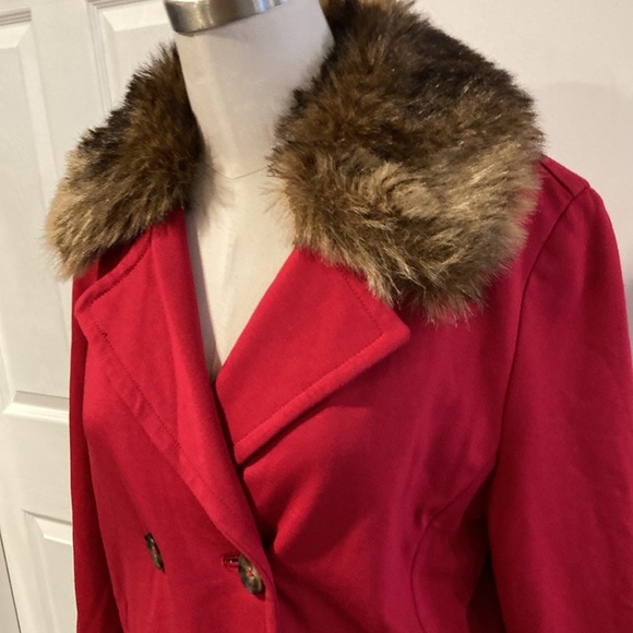 Chico’s red knit jacket removable faux fur collar 0 (4) - Picture 2 of 9